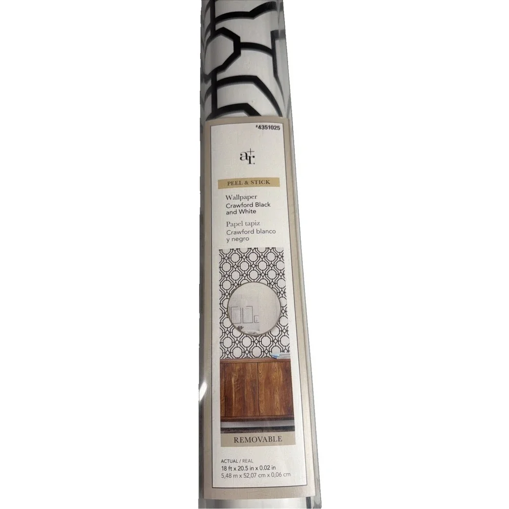 NIB AR Peel & Stick Crawford Black & White Removable 18ft X 20.5 In